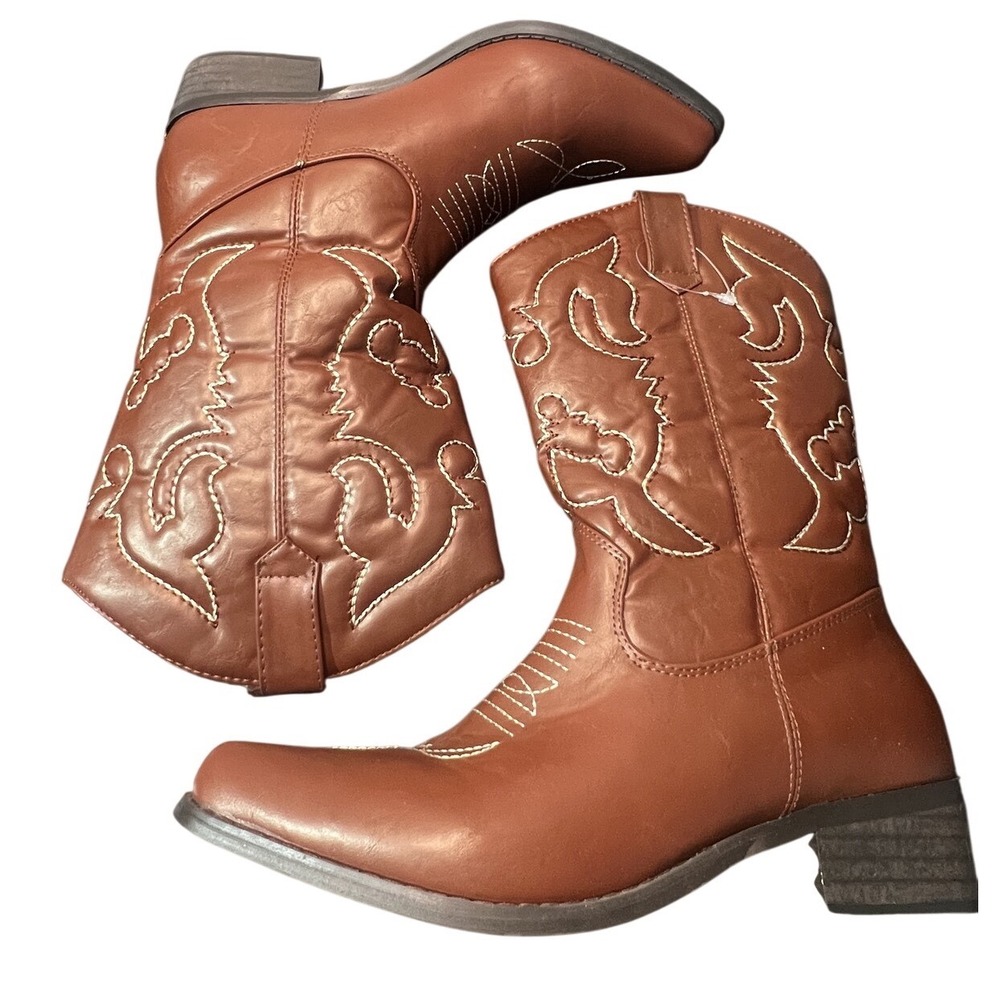SheSole Women's Brown Western Cowboy Boots Embroidered Mid-Calf Size‎ EU 40 US 9